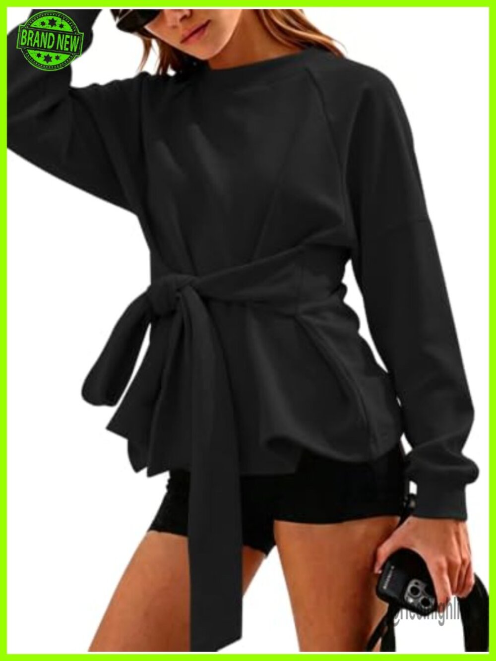Womens Tie Knot Sweatshirt Long Sleeve Casual Pullover Tunic Top